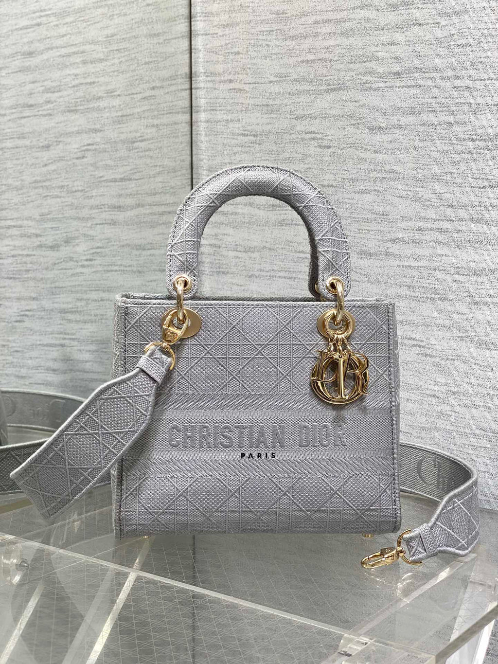 KLEINE 24-LADY-TASCHE AUS HELLGRAUEM CANVAS