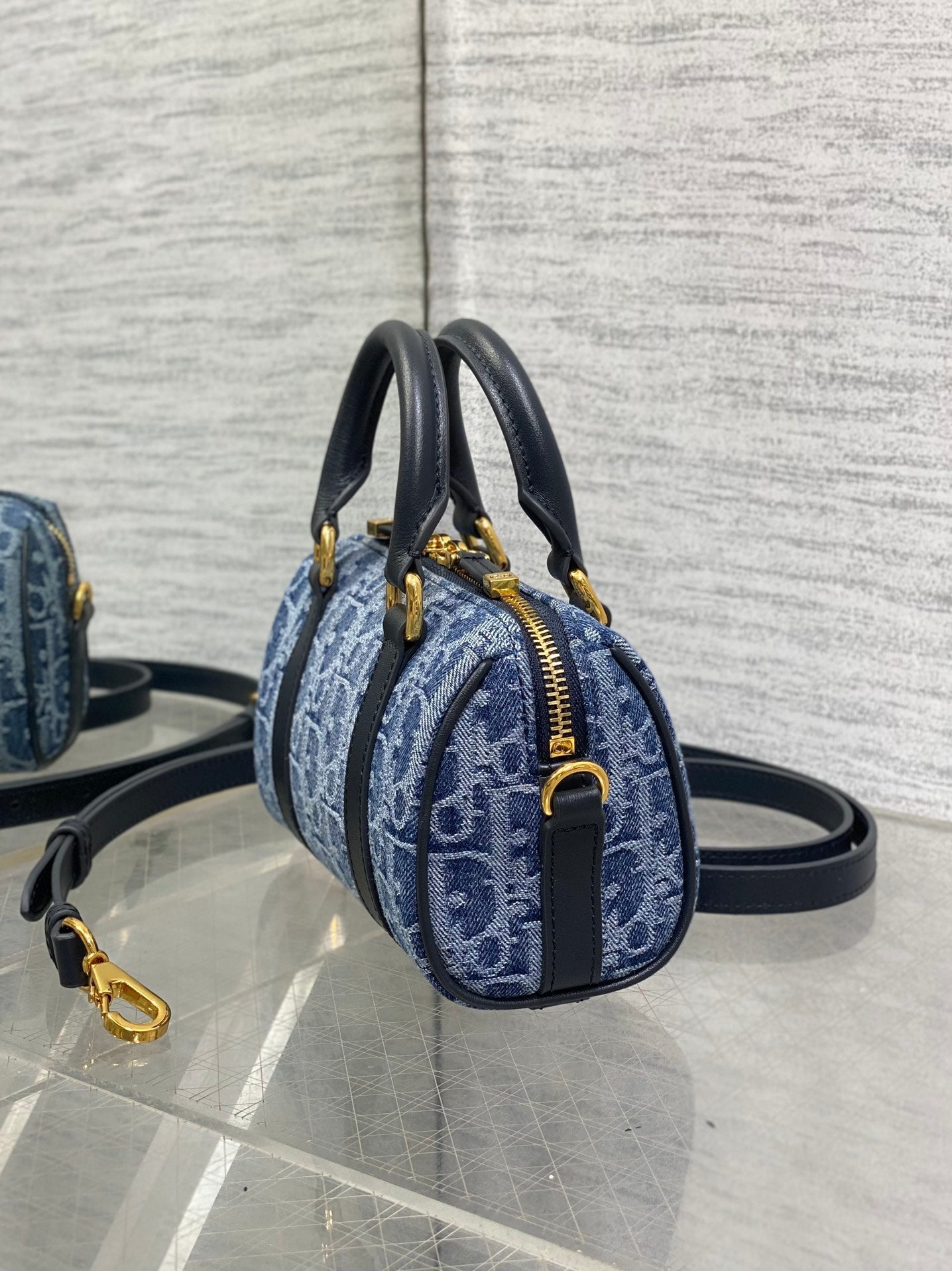 GROOVE MINI 17 BAG IN DENIM BLUE OBLIQUE MONOGRAM JACQUARD
