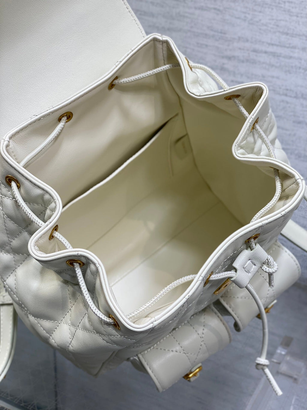 SMALL 23 CARO BACKPACK IN WHITE MACROCANNAGE LAMBSKIN