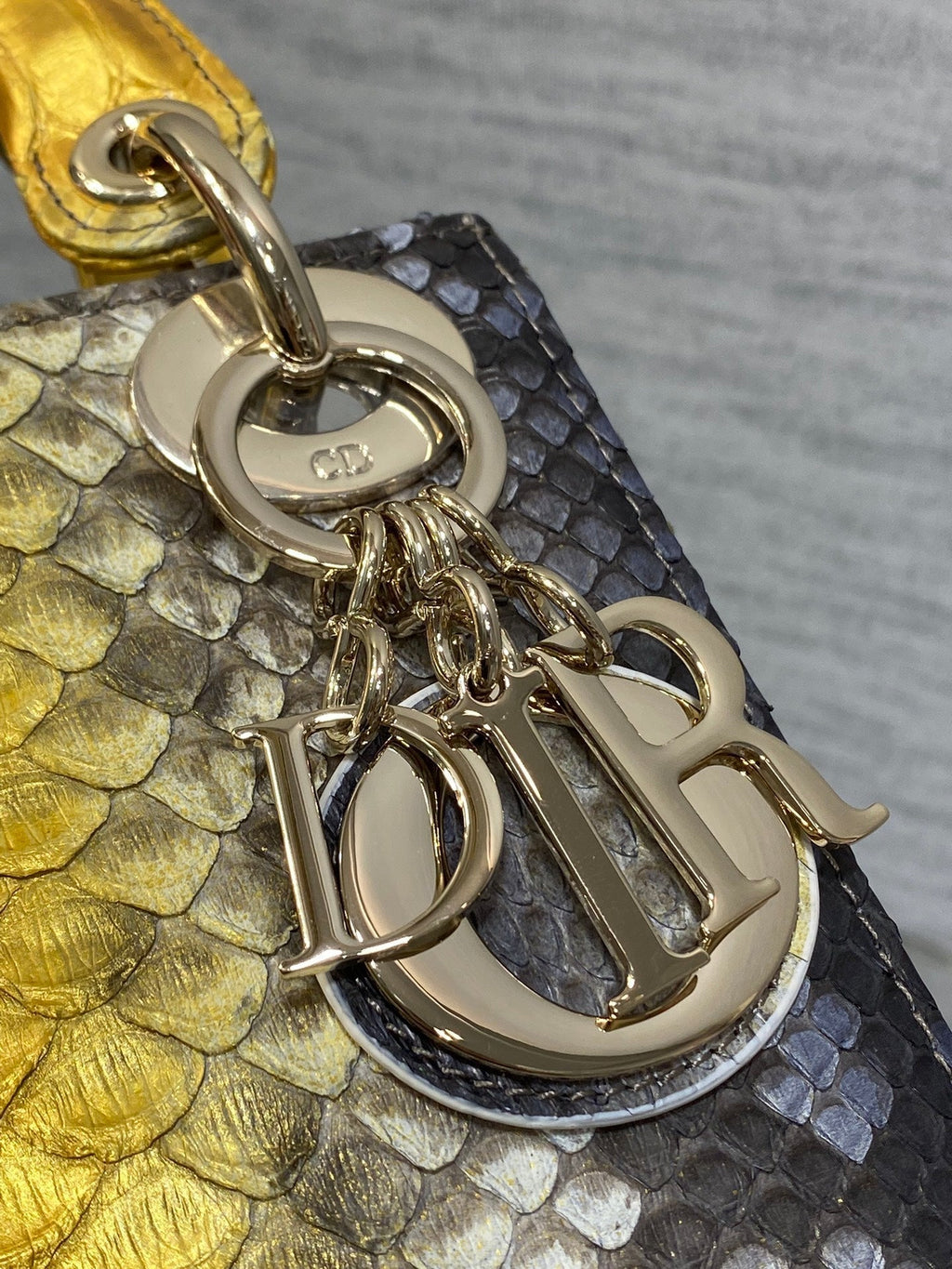 MINI 17 LADY BAG IN SUN FLOWER MIX BLACK SNAKESKIN PATTERN LAMBSKIN