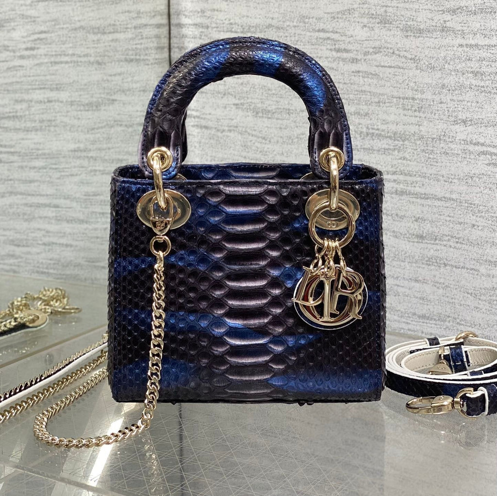 MINI 17 LADY BAG IN MARINEBLAU MIX SCHWARZES SCHLANGENHAUTMUSTER LAMMLEDER