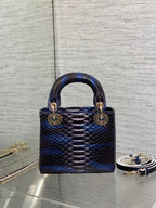 MINI 17 LADY BAG IN MARINEBLAU MIX SCHWARZES SCHLANGENHAUTMUSTER LAMMLEDER