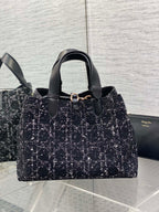 MITTELGROSSE 28 TOUJOURS TASCHE IN SCHWARZ-WEISSEM CANNAGE-TWEED MIT GOLDENEN BESCHLÄGEN