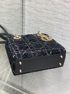 MINI 20 LADY BAG IN BLACK MIX WHITE CANNAGE TWEED WITH GOLD EARBELS