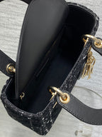 MINI 20 LADY BAG IN BLACK MIX WHITE CANNAGE TWEED WITH GOLD EARBELS