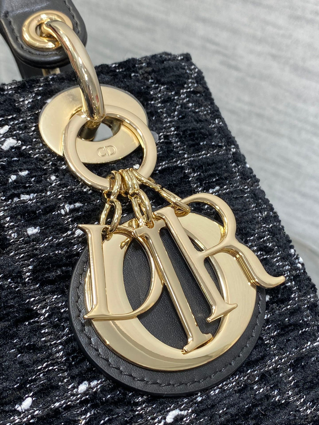 MINI 20 LADY BAG IN BLACK MIX WHITE CANNAGE TWEED WITH GOLD EARBELS