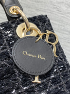 MINI 20 LADY BAG IN BLACK MIX WHITE CANNAGE TWEED WITH GOLD EARBELS