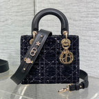 MINI 20 LADY BAG IN BLACK MIX WHITE CANNAGE TWEED WITH GOLD EARBELS