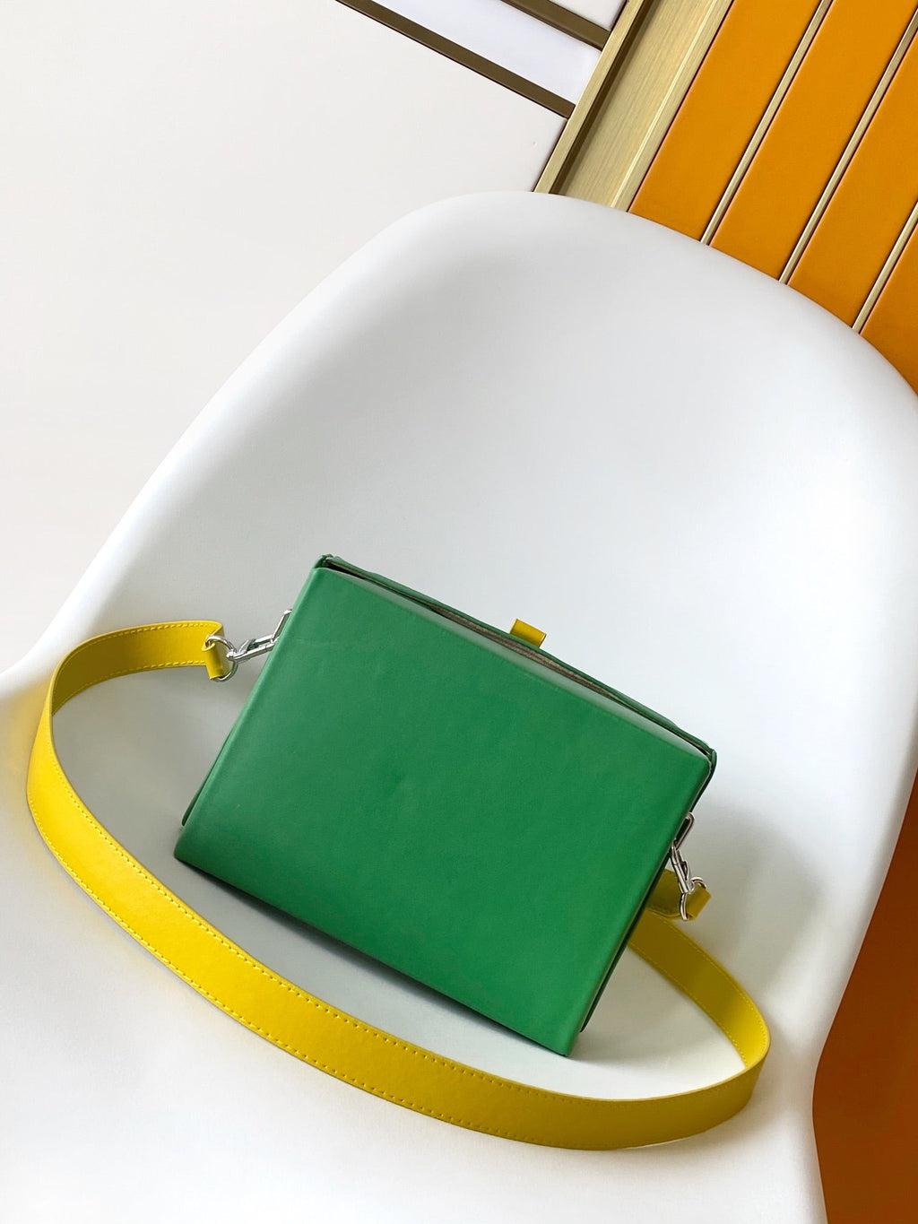 SHOPPER BAG 23 IN GREEN YELLOW CALFSKIN EMBROIDERED LOGO