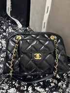 Bowlingtasche 33 Zoll, schwarz, weiches Lammleder, goldene Beschläge