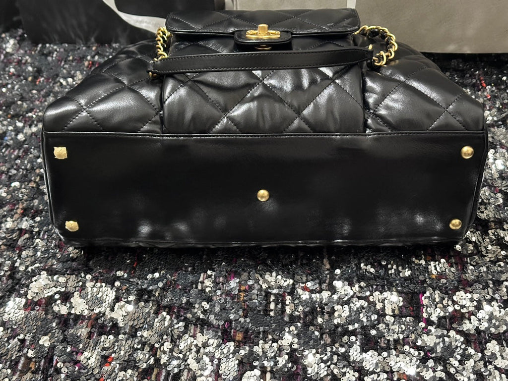 Bowlingtasche 44 Zoll, schwarz, weiches Lammleder, goldene Beschläge