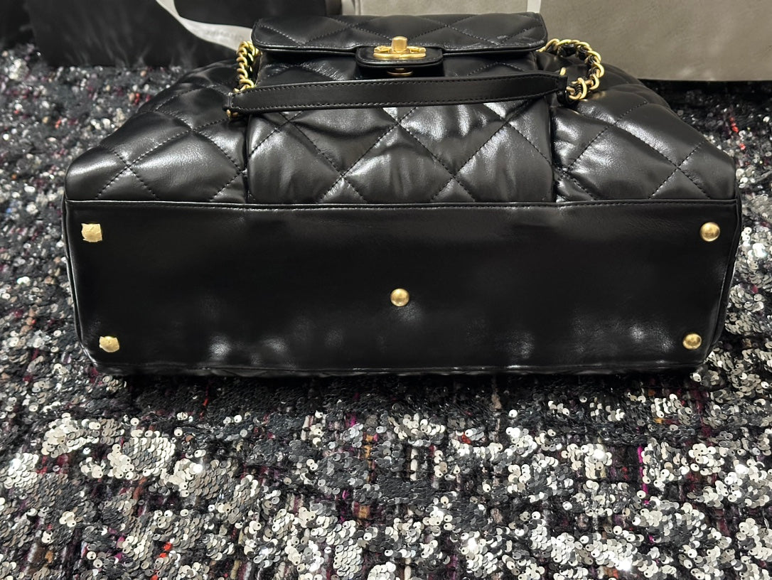 Bowlingtasche 44 Zoll, schwarz, weiches Lammleder, goldene Beschläge