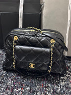 Bowlingtasche 44 Zoll, schwarz, weiches Lammleder, goldene Beschläge