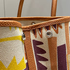 GARDEN PARTY 36 IN MULTICOLOR TOILE H CANVAS GOLD CALFSKIN TROPICAL STREETLINE ILLUSTRATION