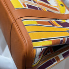 GARDEN PARTY 36 IN MULTICOLOR TOILE H CANVAS GOLD CALFSKIN TROPICAL STREETLINE ILLUSTRATION