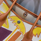 GARDEN PARTY 36 IN MULTICOLOR TOILE H CANVAS GOLD CALFSKIN TROPICAL STREETLINE ILLUSTRATION