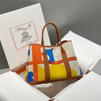 GARDEN PARTY 36 IN VIBRANT TOILE H CANVAS GOLD CALFSKIN ABSTRACT BLOCKS PRINT