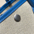 GARDEN PARTY 23CM IN WHITE MIX BLACK TOILETS COTTON CANVAS AND BLUE CALFSKIN