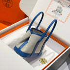 GARDEN PARTY 23CM IN WHITE MIX BLACK TOILETS COTTON CANVAS AND BLUE CALFSKIN