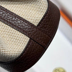 GARDEN PARTY 23CM IN BEIGE TOILETS COTTON CANVAS AND DARK BROWN CALFSKIN