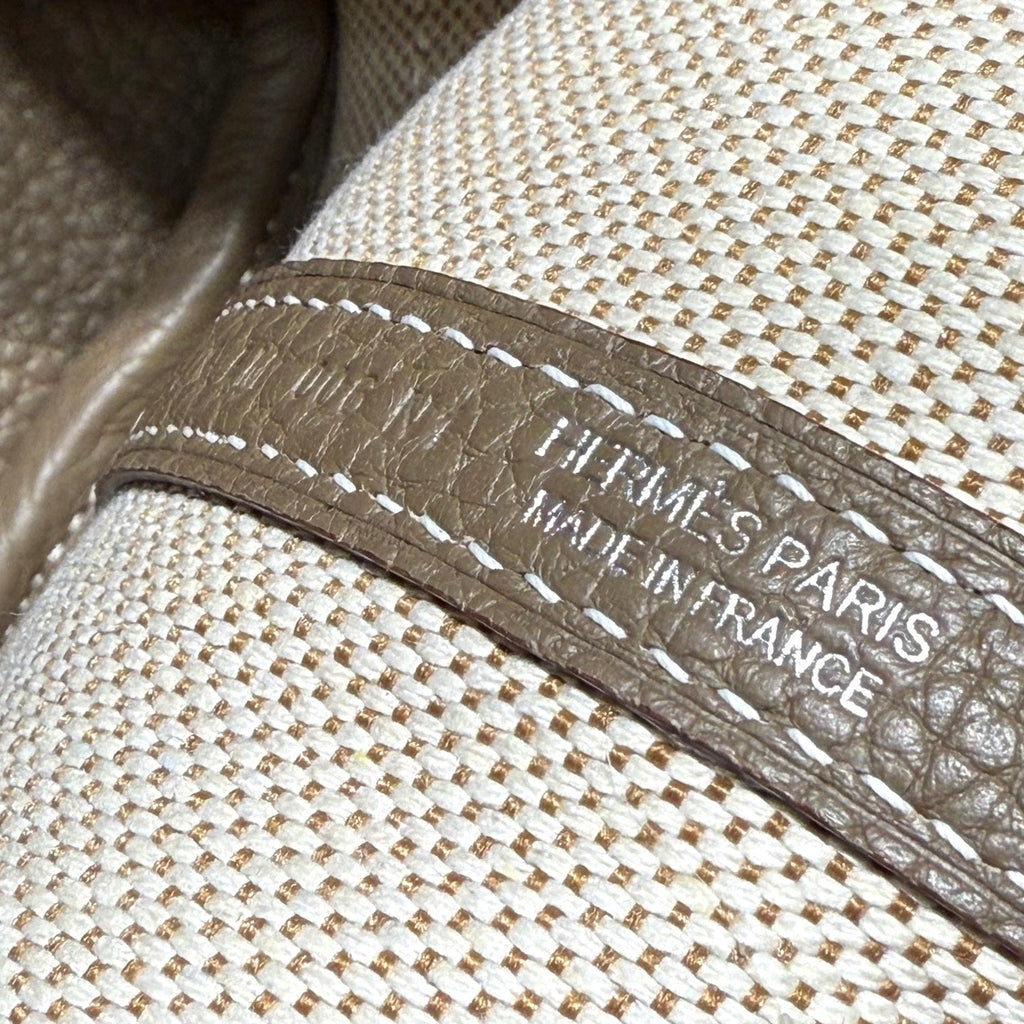 GARDEN PARTY 23CM IN WHITE TOILETS COTTON CANVAS AND TAUPE CALFSKIN