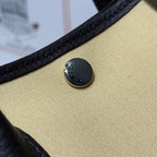 GARDEN PARTY 30CM IN DARK BEIGE TOILETS COTTON CANVAS AND BLACK CALFSKIN