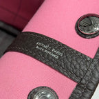 GARDEN PARTY 30CM IN RED TOILETS COTTON CANVAS AND DARK BROWN CALFSKIN PINK ON SIDE OTHER