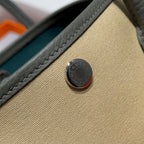 GARDEN PARTY 30CM IN DARK BEIGE TOILETS COTTON CANVAS AND GREY CALFSKIN