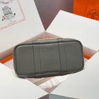 GARDEN PARTY 30CM IN DARK BEIGE TOILETS COTTON CANVAS AND GREY CALFSKIN