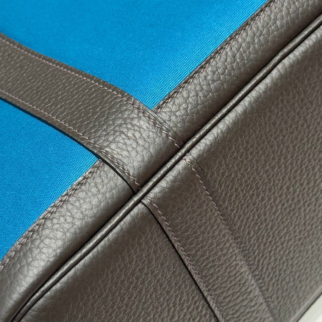 GARDEN PARTY 30CM IN BLUE TOILETS COTTON CANVAS AND BLACK CALFSKIN