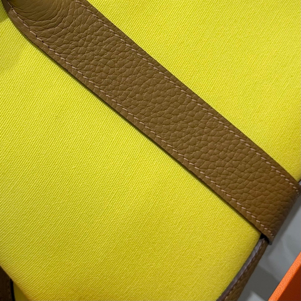 GARDEN PARTY 30CM IN YELLOW TOILETS COTTON CANVAS AND BEIGE MARFA CALFSKIN