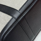 GARDEN PARTY 30CM IN WHITE TOILETS COTTON CANVAS AND BLACK CALFSKIN BLUE CANVAS ON SIDE OTHER