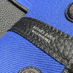 GARDEN PARTY 30CM IN WHITE TOILETS COTTON CANVAS AND BLACK CALFSKIN BLUE CANVAS ON SIDE OTHER