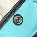 GARDEN PARTY 30CM IN WHITE TOILETS COTTON CANVAS AND BLACK CALFSKIN SKY BLUE CANVAS ON SIDE OTHER