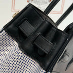 QUADRILLE BIRKIN 30CM IN BLACK SWIFT CALFSKIN WHITE BLUE PINK PLAID TOILE CANVAS