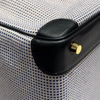 QUADRILLE BIRKIN 30CM IN BLACK SWIFT CALFSKIN WHITE BLUE PINK PLAID TOILE CANVAS