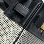 QUADRILLE BIRKIN 30CM IN BLACK SWIFT CALFSKIN WHITE BLACK PLAID TOILE CANVAS