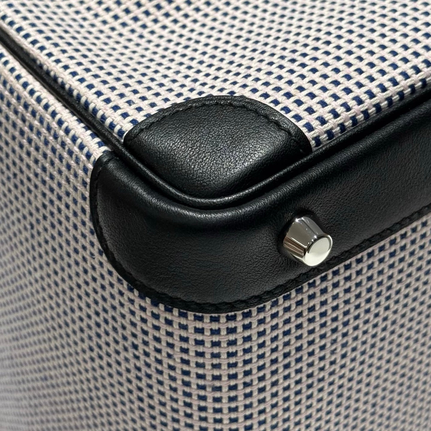 QUADRILLE BIRKIN 25CM IN BLACK SWIFT CALFSKIN WHITE BLUE PINK PLAID TOILE CANVAS