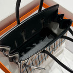 BIRKIN SHOULDER 29 IN BLACK CALFSKIN ÉCRU/NOIR/FAUVE/NOIR/BLEU ZANZIBAR EMBROIDERY PLAID CANVAS