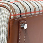 BIRKIN SHOULDER 29 IN GOLD CALFSKIN ÉCRU/BEIGE/FAUVE/ROSE POP/NOIR EMBROIDERY PLAID CANVAS