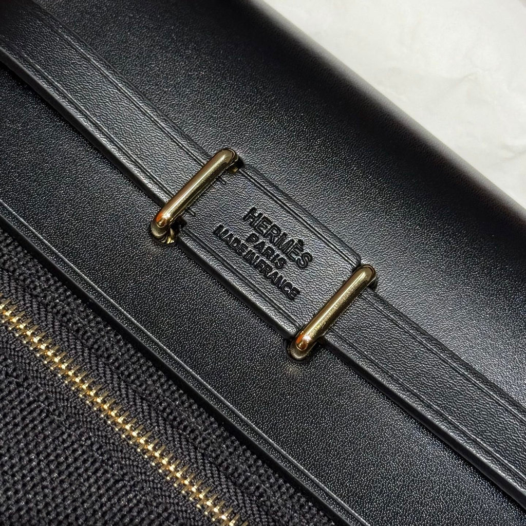 HERMES 25S MINI HERBAG 20 IN FULL BLACK CANVAS GOLD HARDWARE