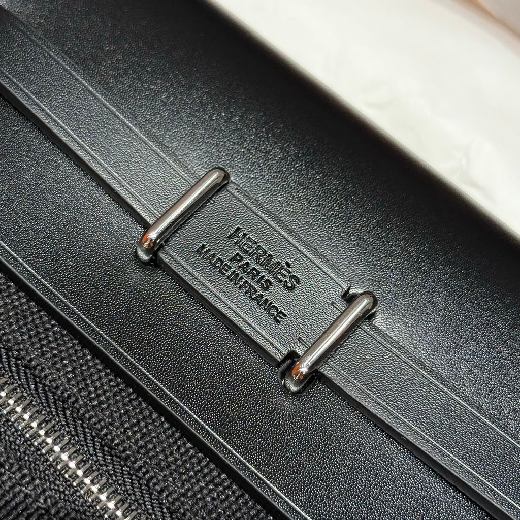 HERMES 25S MINI HERBAG 20 IN FULL BLACK CANVAS SILVER HARDWARE