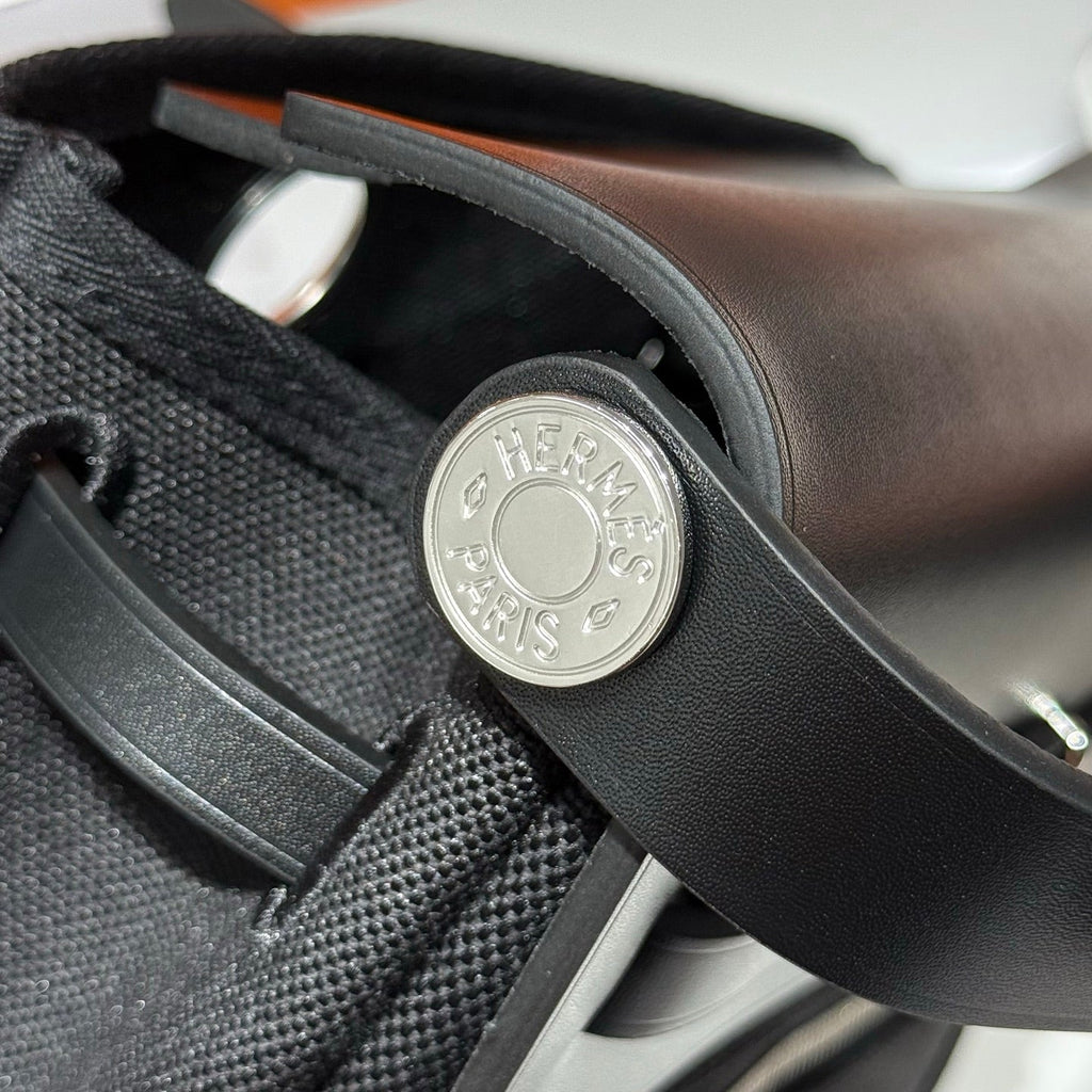 HERMES 25S MINI HERBAG 20 IN FULL BLACK CANVAS SILVER HARDWARE