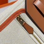 HERMES 25S MINI HERBAG 20 IN BEIGE AND BROWN CANVAS GOLD HARDWARE