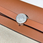 HERMES 25S MINI HERBAG 20 IN BEIGE AND BROWN CANVAS SILVER HARDWARE