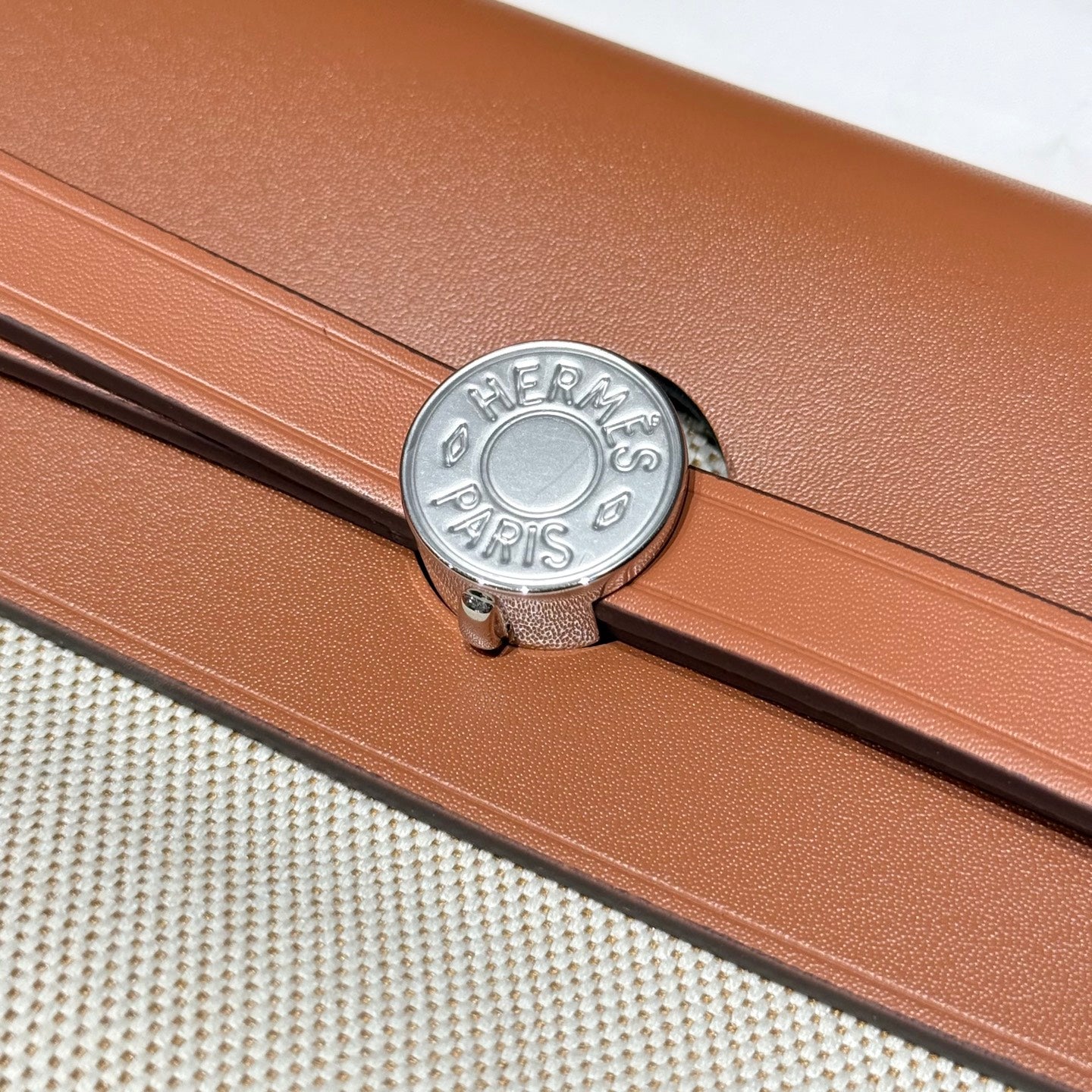 HERMES 25S MINI HERBAG 20 IN BEIGE AND BROWN CANVAS SILVER HARDWARE