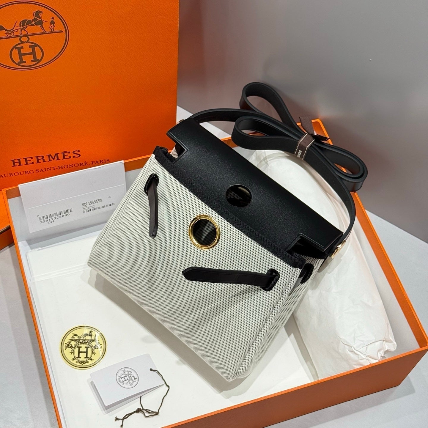 HERMES 25S MINI HERBAG 20 IN SAGE GRAY CANVAS GOLD HARDWARE