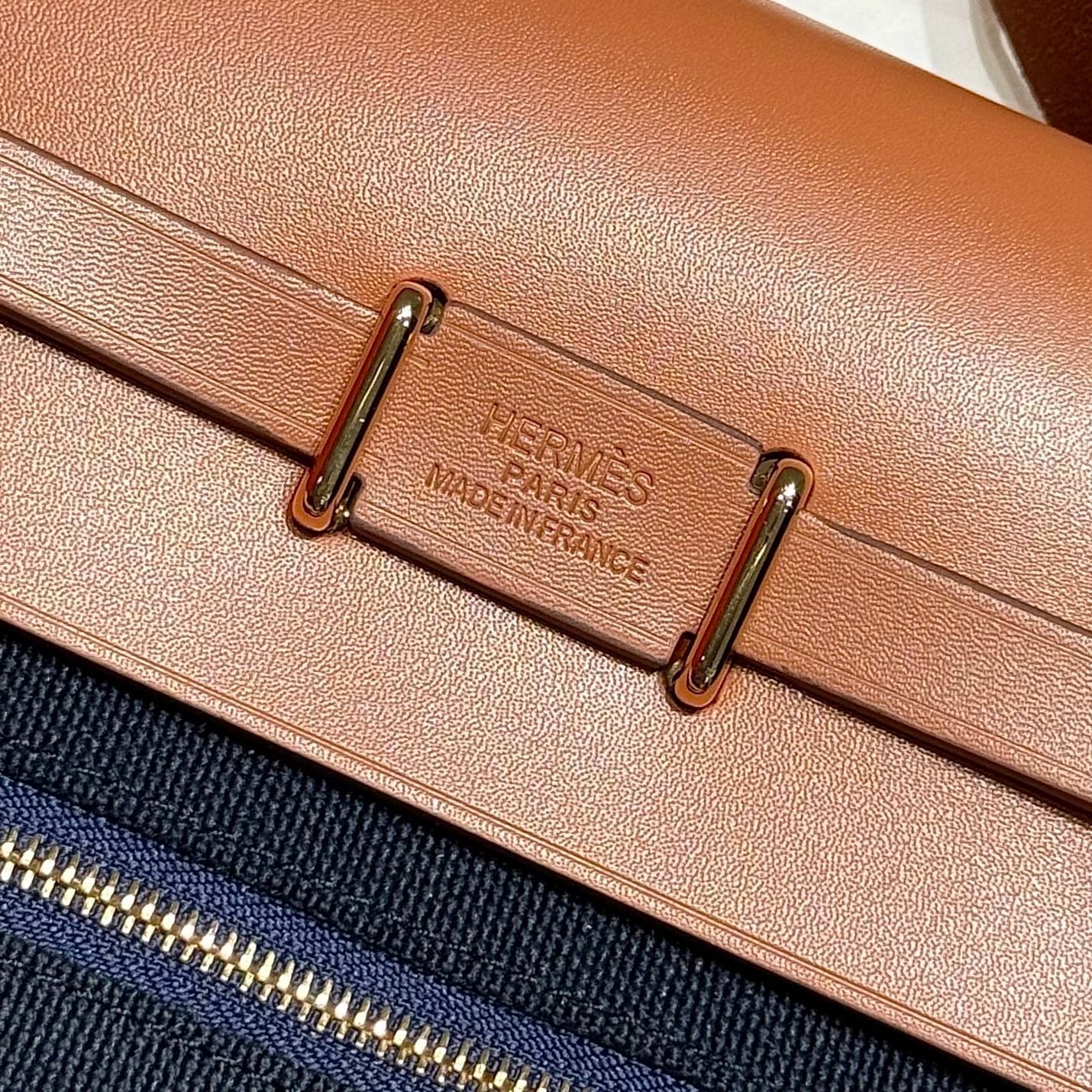 HERMES 25S MINI HERBAG 20 IN NAVY BLUE CANVAS GOLD HARDWARE