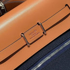 HERMES 25S MINI HERBAG 20 IN NAVY BLUE CANVAS SILVER HARDWARE