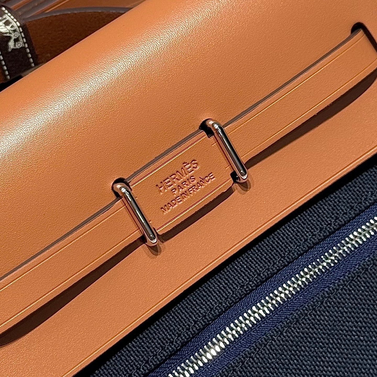 HERMES 25S MINI HERBAG 20 IN NAVY BLUE CANVAS SILVER HARDWARE